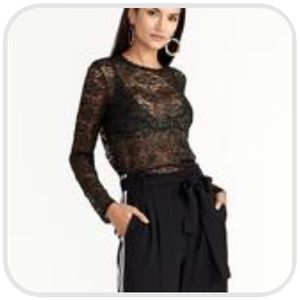 RACHEL Roy Vivian Top Black Lace Gold Combo Sz XS